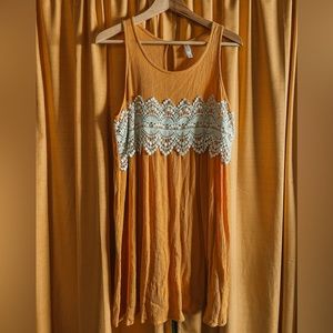 Boho Mustard Dress with White Lace Detail